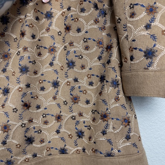 Vintage Oscar de la Renta Embroidered Camel Hair Collarless Jacket Medium Boho - Picture 7 of 9